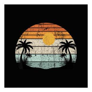 Poster Vibes d'été ensoleillé Palmiers Plage Rétro Tropi