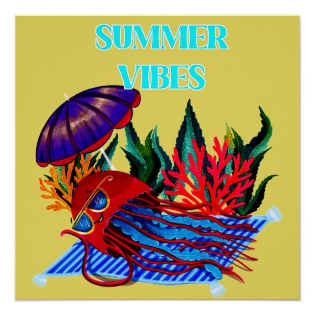 Poster Vibes d'été - Méduses mignonnes pour se détendre (Devant)