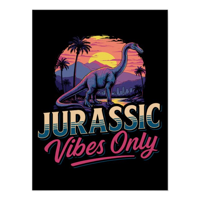 Poster Vibes Jurassiques Seulement Dinosaure Retro Sunset (Devant)