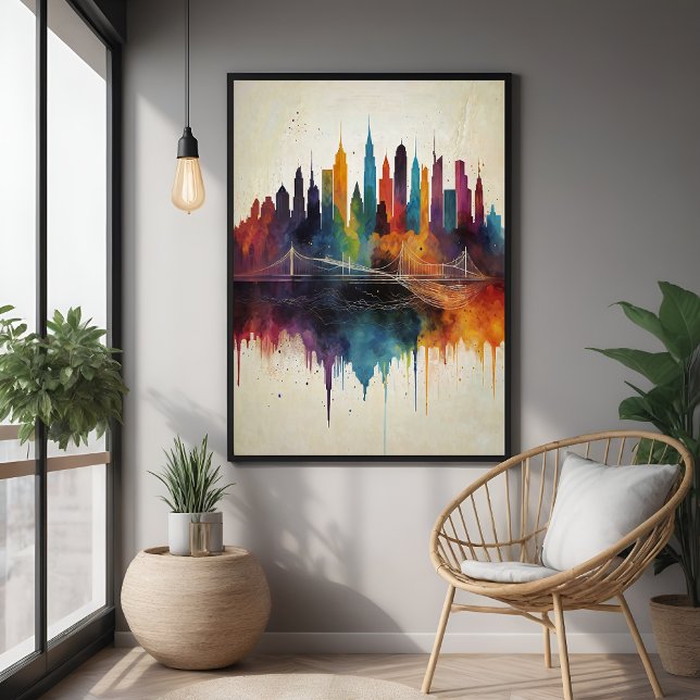 Poster Vibrant Abstrait Skyline Cityscape Art (Créateur téléchargé)