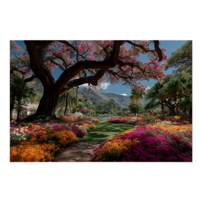 Poster Vibrant Blossom Tree Garden Paradise View (Devant)