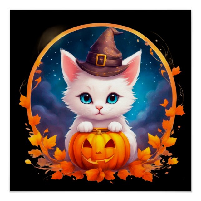 Poster Vibrant cute kitten halloween (Devant)