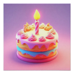 Poster Vibrant gâteau d'anniversaire avec bougie
