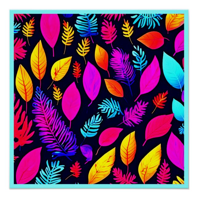 Poster Vibrant Néon Foliage : Captivant Motif Feuille (Devant)