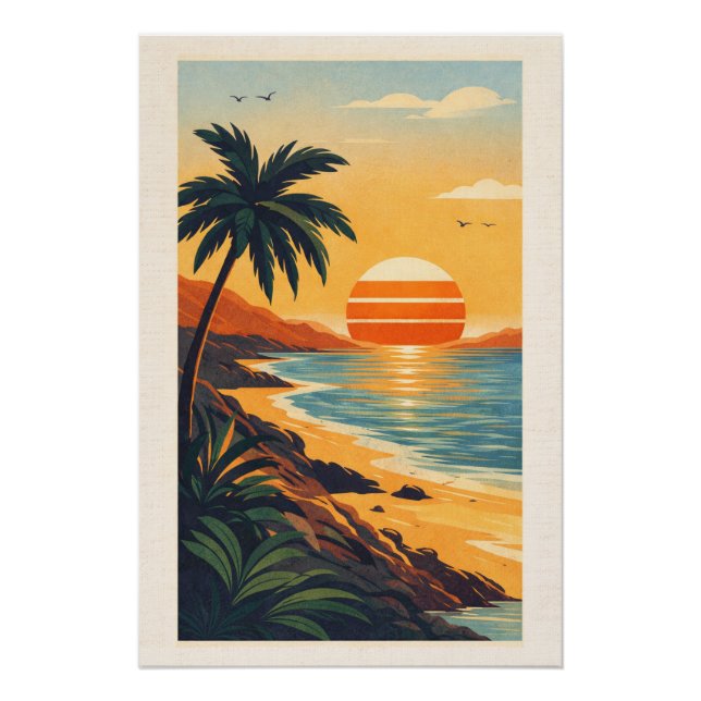 Poster Vibrant Tropical Synthwave Sunset Retro Travel  (Devant)