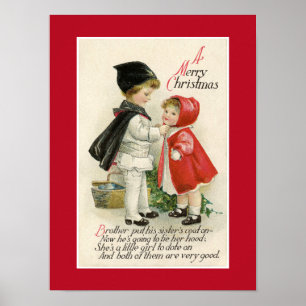 POSTER VICTORIEN vintage "A MERRY CHRISTMAS"