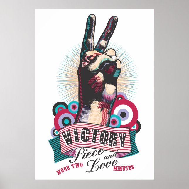 Poster – Victory Peace & Love Pop-Art Design (Devant)