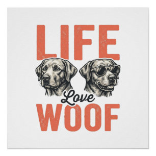 Poster Vie Amour Woof Chien Graphisme Rétro_1