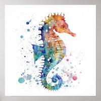 Poster - Vie marine hippocampe sous le design mari