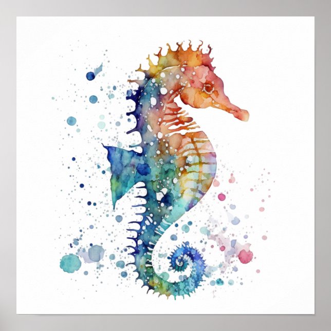 Poster - Vie marine hippocampe sous le design mari (Devant)