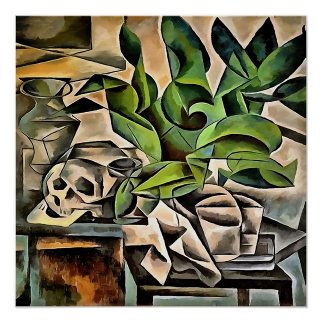 Poster Vie morte avec Cranium Géométrique Vanitas Art (Devant)