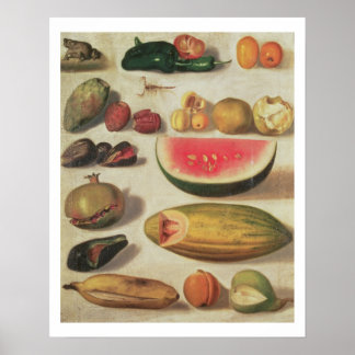 Poster Vie morte avec fruits et crapaud