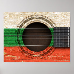 Poster Vieille guitare acoustique avec drapeau bulgare