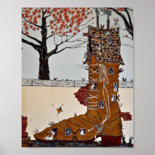 Poster Vielle femme qui a vécu dans une chaussure