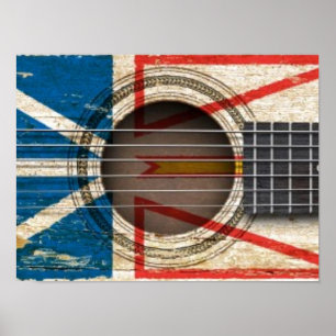 Poster Vielle guitare acoustique avec drapeau de Terre-Ne