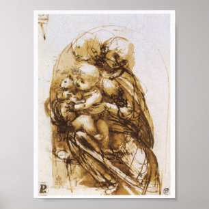 Poster Vierge et enfant avec chat, Léonard de Vinci