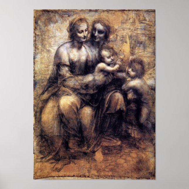 Poster Vierge et enfant avec croquis de Sainte-Anne (Devant)