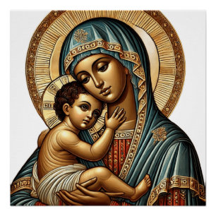 Poster Vierge Marie avec bébé Jésus Christ