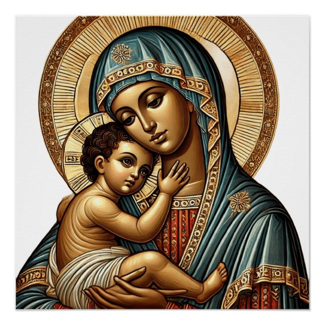 Poster Vierge Marie avec bébé Jésus Christ (Devant)