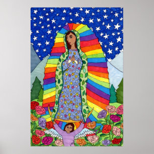 Poster Vierge radieuse de Guadalupe Art populaire mexicai