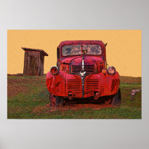 Poster Vieux Camion et Outhouse