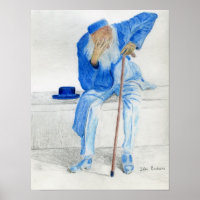 Vieux homme assis sur un banc, portant des vêtemen