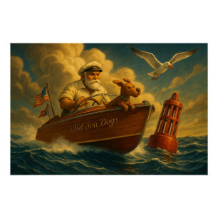 Poster Vieux loups de mer : un marin et son fidèle compag