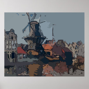 Poster Vieux moulin à vent néerlandais