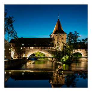 Poster Vieux pont médiéval la nuit à Nuremberg