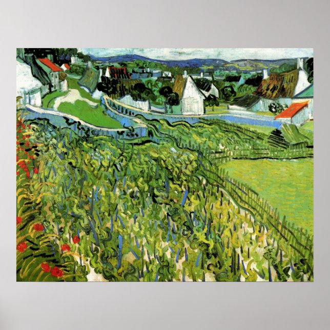 Poster Vignoble avec vue sur Auvers de Vincent van Gogh (Devant)