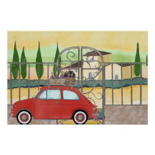 Poster Vignoble Fiat 500 en Toscane