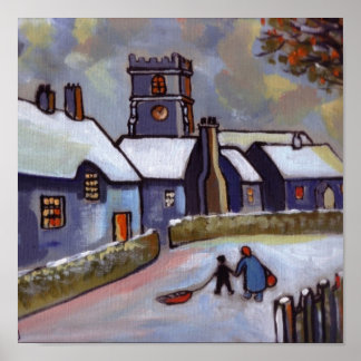 Poster Village anglais Snowscene