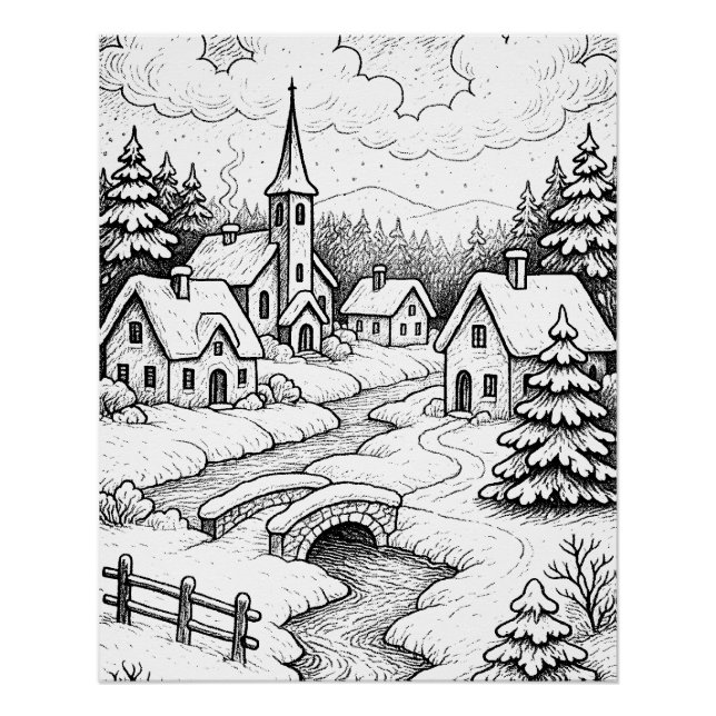 Poster Village de Noël en Hiver (Devant)