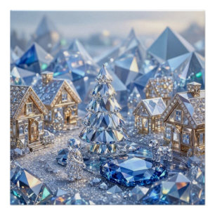 Poster Village de Noël en joyaux, arbre émeraude en crist