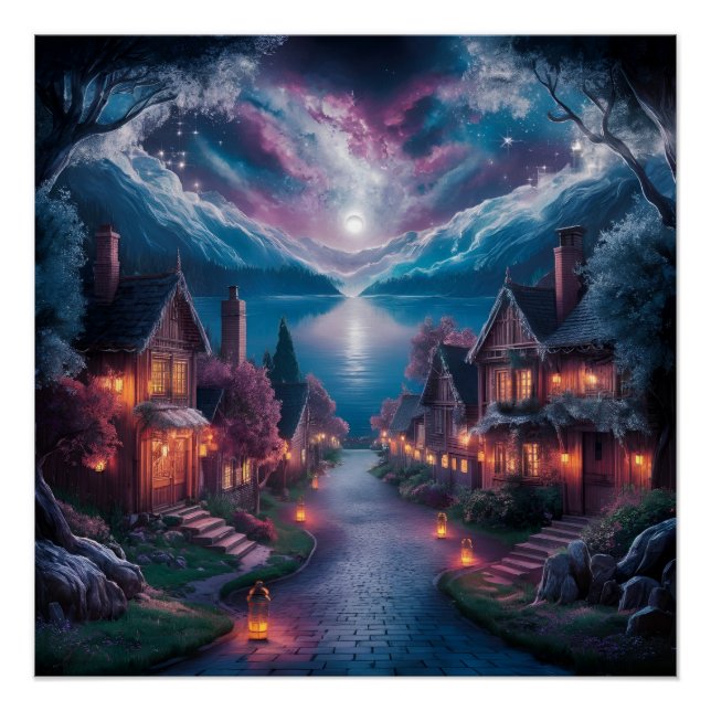 Poster Village de nuit enchanté - Mur de Noël (Devant)