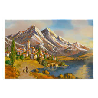 Poster Village en haute montagne