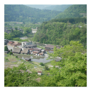 Poster Village japonais montagneux pittoresque
