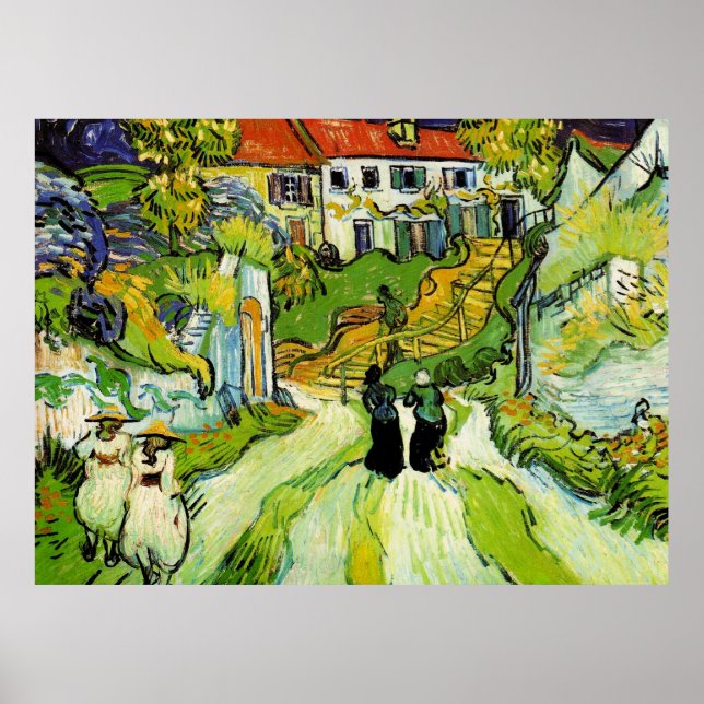 Poster Village Street and Steps (van Gogh) (Devant)