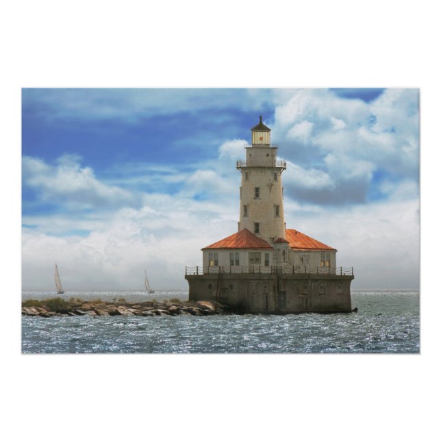 Poster Ville - Chicago IL - phare du port de Chicago (Devant)