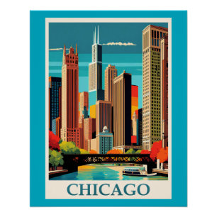 Poster Ville colorée de Chicago
