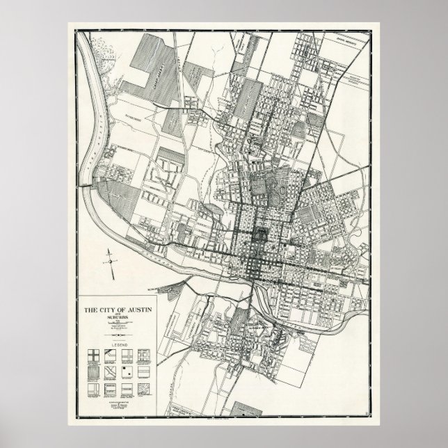 Poster VILLE d'AUSTIN, TEXAS MAP 1925 (Devant)