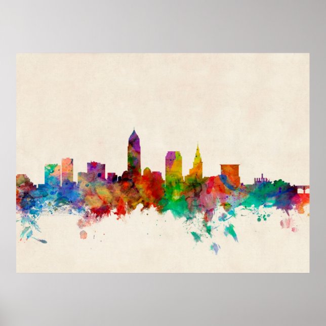Poster Ville de Cleveland Ohio Skyline (Devant)