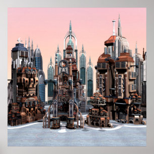 Poster Ville de fantasy futuriste Art de la skyline de sc