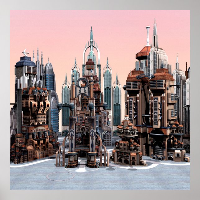 Poster Ville de fantasy futuriste Art de la skyline de sc (Devant)