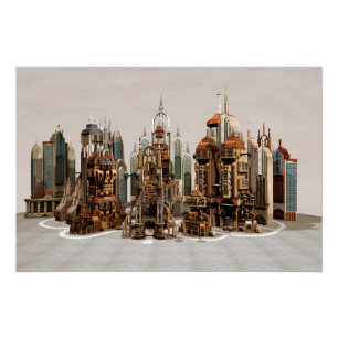 Poster Ville de fantasy futuriste Art de paysage urbain S