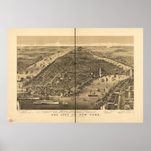 Poster Ville de New York 1886 Antique carte panoramique