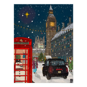 Poster Ville de Noël de Londres d'inspiration rétro