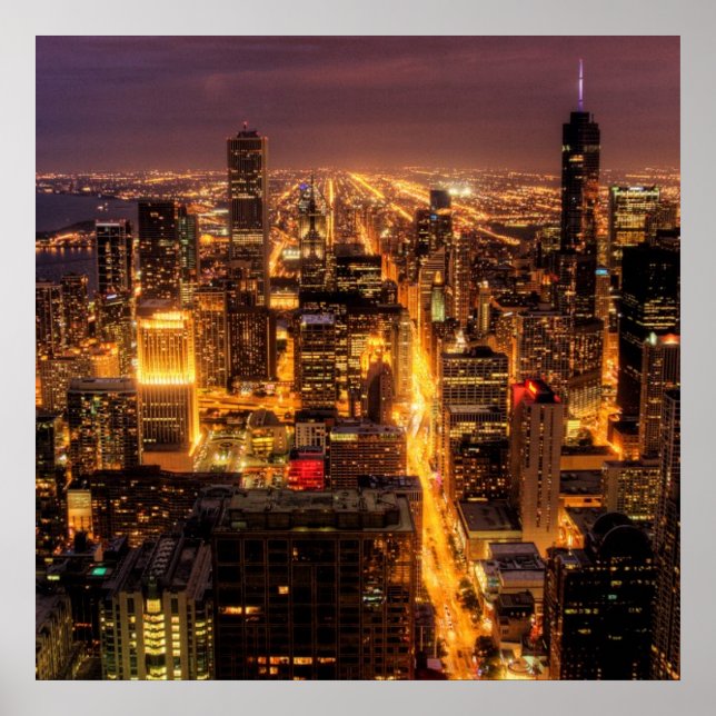 Poster Ville de nuit de Chicago (Devant)