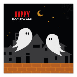Poster Ville fantôme éffrayante halloween dessin d'horreu
