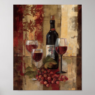 Poster Vin bouteille et verres à vin